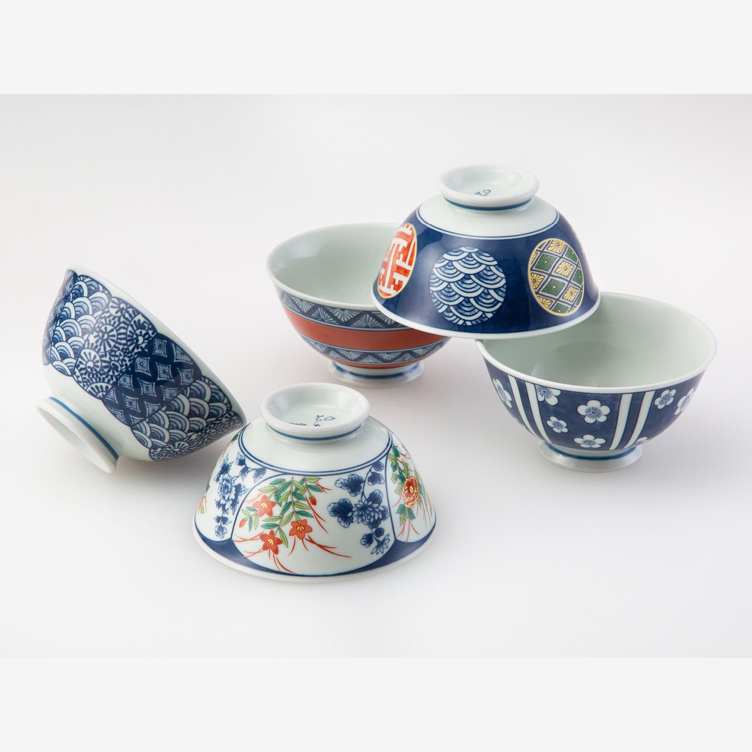 Hasami Ware SAIKAI somenishiki pattern rice bowl set – KONPOTO