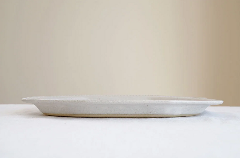 益子烧 Ash White Silver Motif Long Octaginal Tray