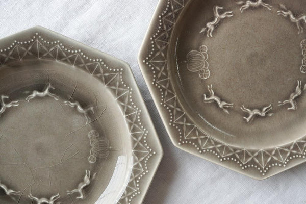 益子焼 Yoshizawa Pear Stone Gray Merry-Go-Round Octagonal Plate