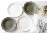 益子烧 White silver Motif round plate and Copper rust glaze Pansy soup plate set (2 pcs)