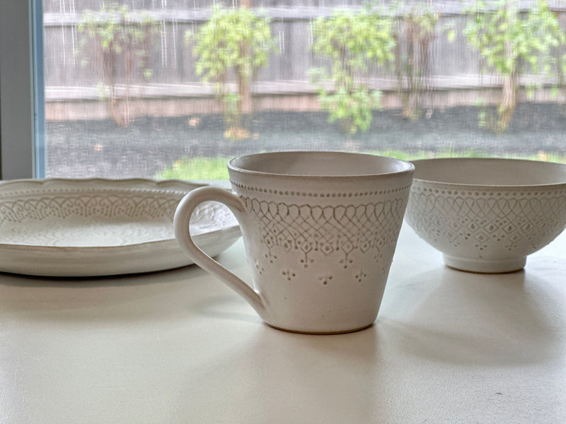 益子焼 Wakasama pottery French Lace cup with handle