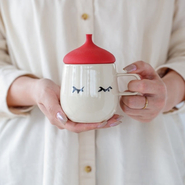 Mino ware mug with lid