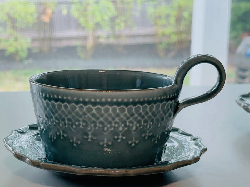 益子焼 Wakasama pottery French Lace soup cup -- Green