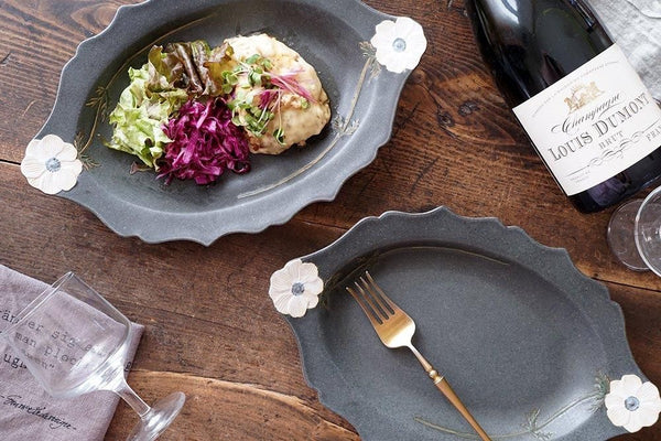 益子焼 Yoshizawa Charcoal Anemone Oval Plate