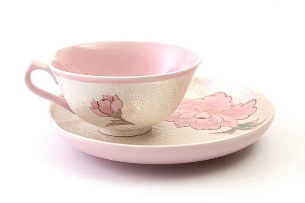 Shobido Iris hand-painted peony [tea bowl and plate] (pink)