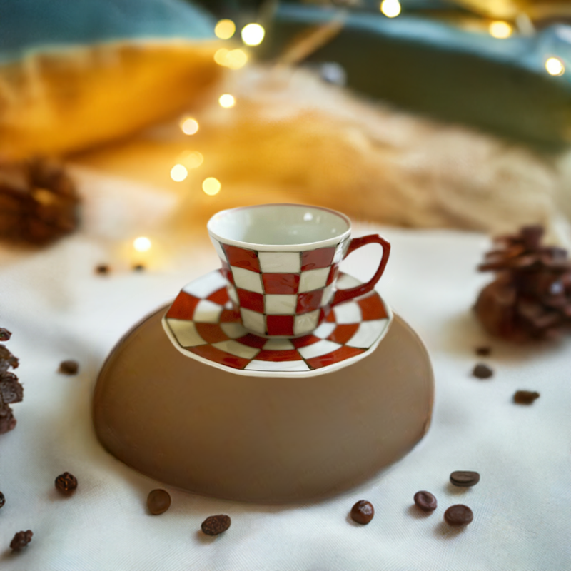 Arita Souta Kiln Checker Style Cup and Saucer Red