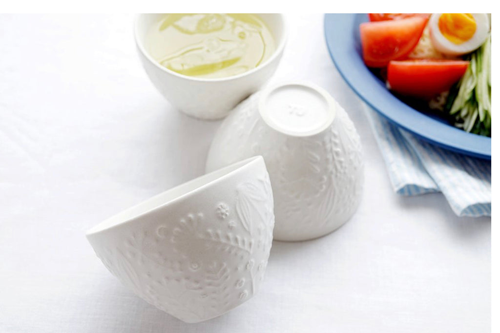 Yoshizawa kiln Matt White Botanical Round cup