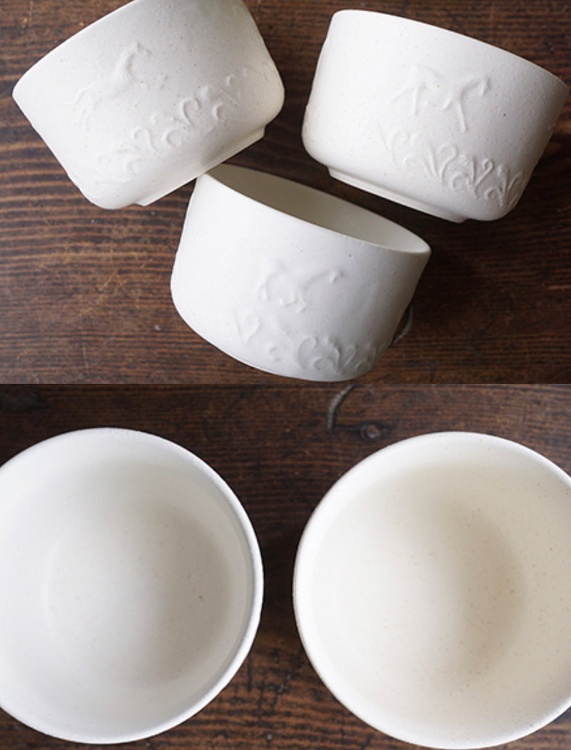 益子烧Yoshizawa kiln Matt White Prairie Horse cup