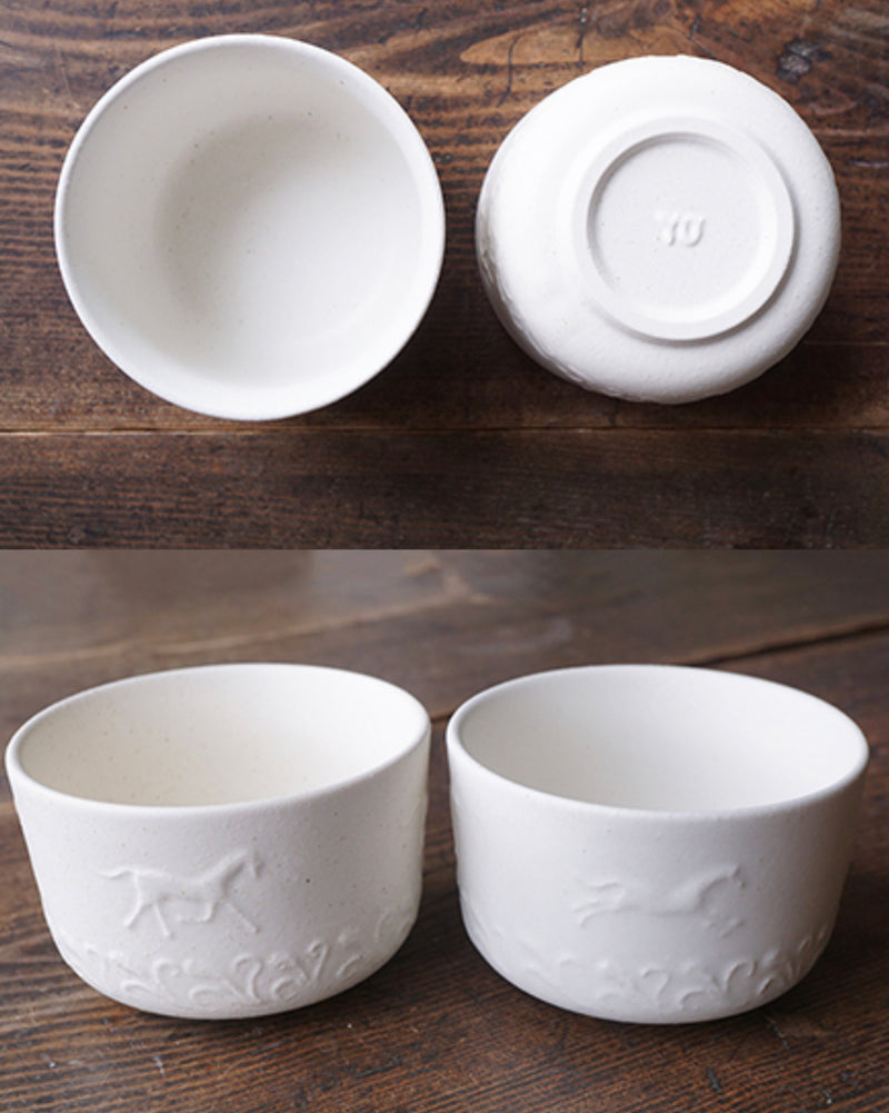 益子烧Yoshizawa kiln Matt White Prairie Horse cup