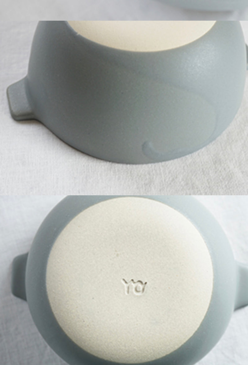 益子焼 Yoshizawa kiln Gray Soup Bowl with Ears Large