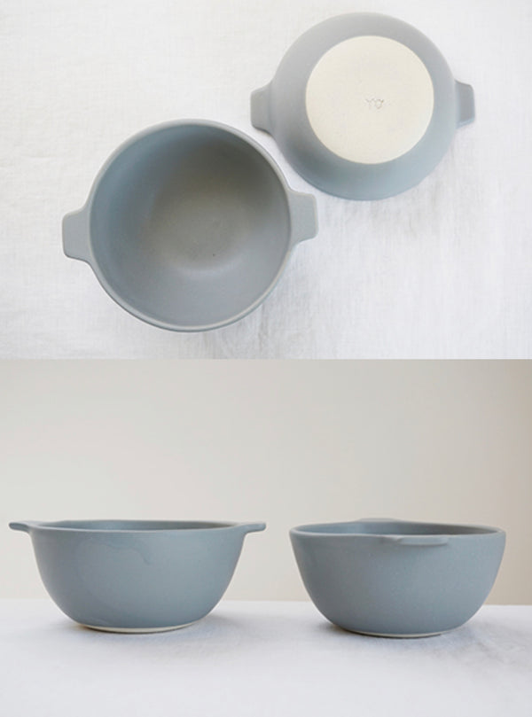 益子焼 Yoshizawa kiln Gray Soup Bowl with Ears Large
