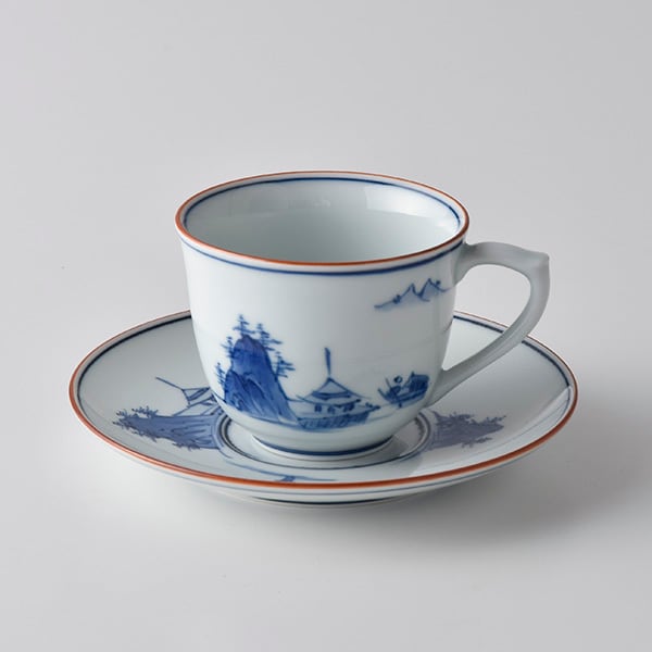 Korin Kiln Sansui Coffee Cup and Saucer