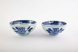 Shobido Kisen Kiln Old Sometsuke Flower and Bird Husband and Wife Bowls 古染 花鳥文飯碗