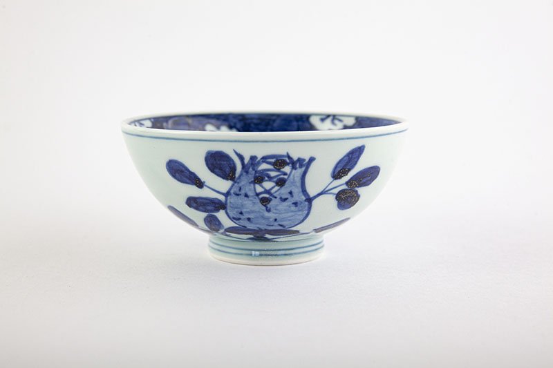 Shobido Kisen Kiln Old Sometsuke Flower and Bird Husband and Wife Bowls 古染 花鳥文飯碗