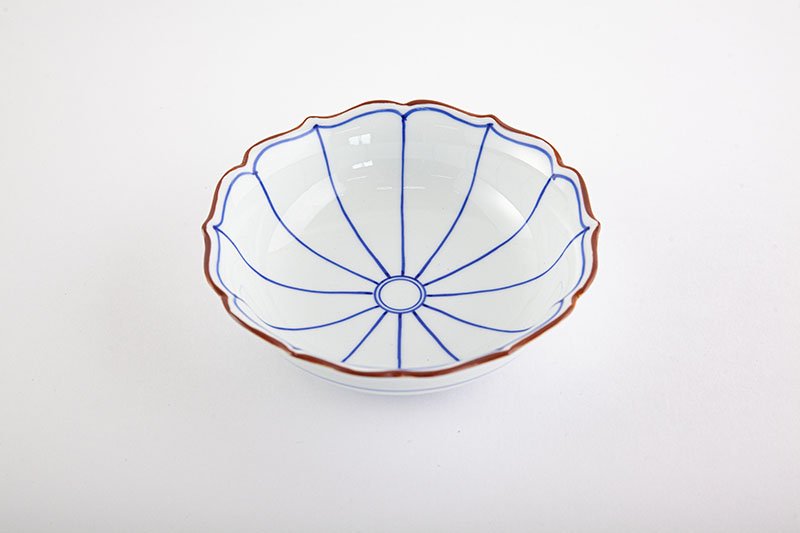 Shobido Kisen Kiln Mandarin Orange Split Kikyo Rim Multi-Purpose Small Bowl 染付みかん割 桔梗縁