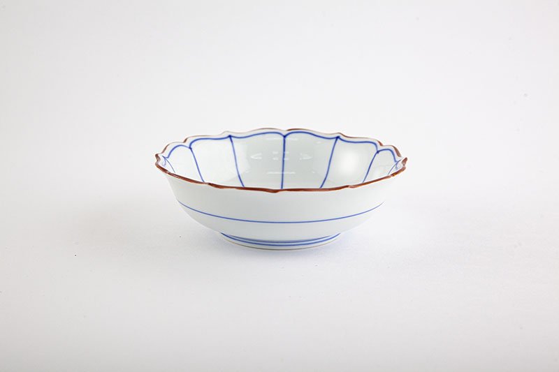 Shobido Kisen Kiln Mandarin Orange Split Kikyo Rim Multi-Purpose Small Bowl 染付みかん割 桔梗縁