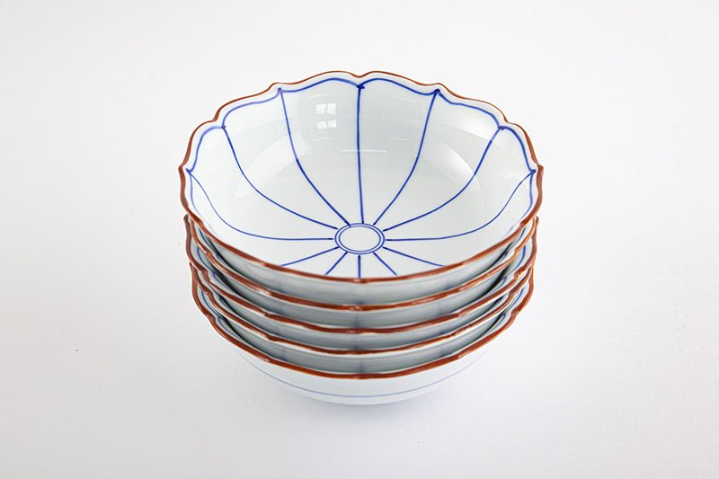 Shobido Kisen Kiln Mandarin Orange Split Kikyo Rim Multi-Purpose Small Bowl 染付みかん割 桔梗縁