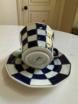 Arita Souta Kiln Checker Style Cup and Saucer Blue