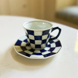 Arita Souta Kiln Checker Style Cup and Saucer Blue