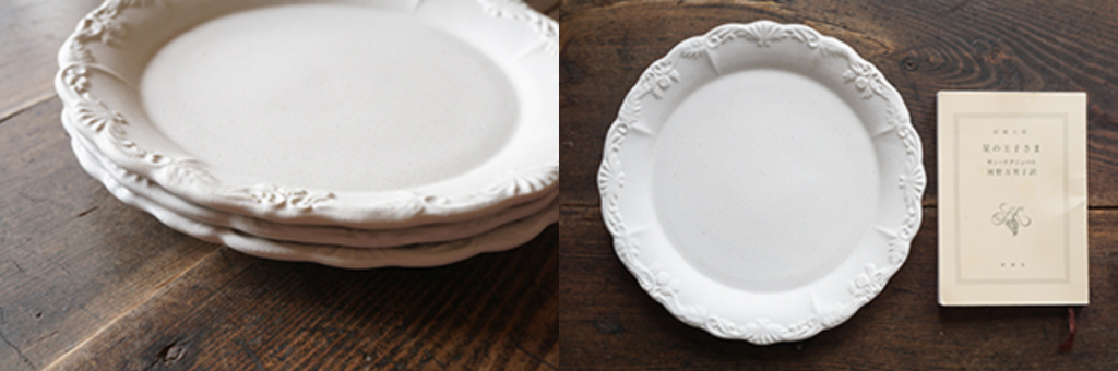 Yoshizawa Kiln White Silver Motif Large Round Plate - Thumbnail 4