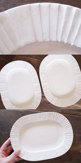 益子焼 Yoshizawa kiln stone white pleated oval plate
