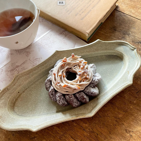 益子焼 Yoshizawa kiln frost gray elliptical ryouka flower plate
