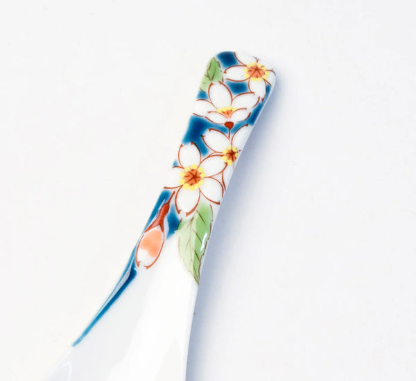 Kutani Ware Seikou Kiln Porcelain Spoon Set: Four Season Flowers 九谷焼 青郊窯 レンゲセット　四季の花