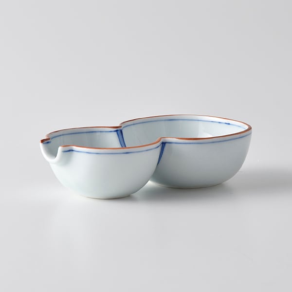 Korin Kiln Hisago-shaped two assortment bowl 結び濃（青）ひさご型二品盛