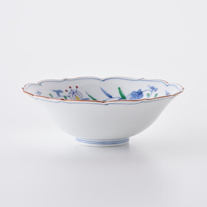 Korin Kiln Dyed Nishiki Curled Grass and Kikyo Bowl 染錦洋唐草（小）桔梗渕京鉢