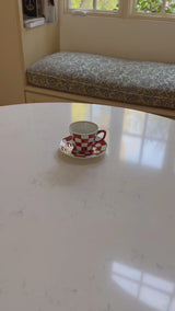 Arita Souta Kiln Checker Style Cup and Saucer Red